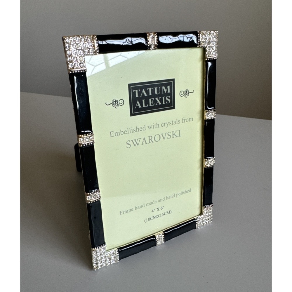 Swarovski Crystals Black Enamel 4X6 Picture Frame Gold Color Trim Tatum Alexis
